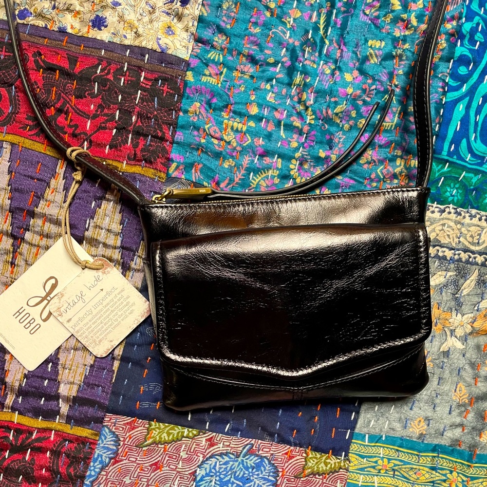 ✨NEW With tags✨Black Leather “Hobo”Crossbody Purse
